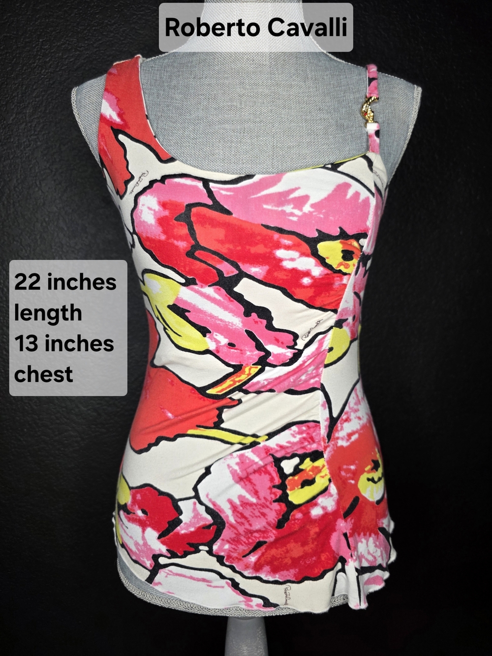 Vintage 2004 Roberto Cavalli Pink & Red Floral Scoop Neck Tank Top